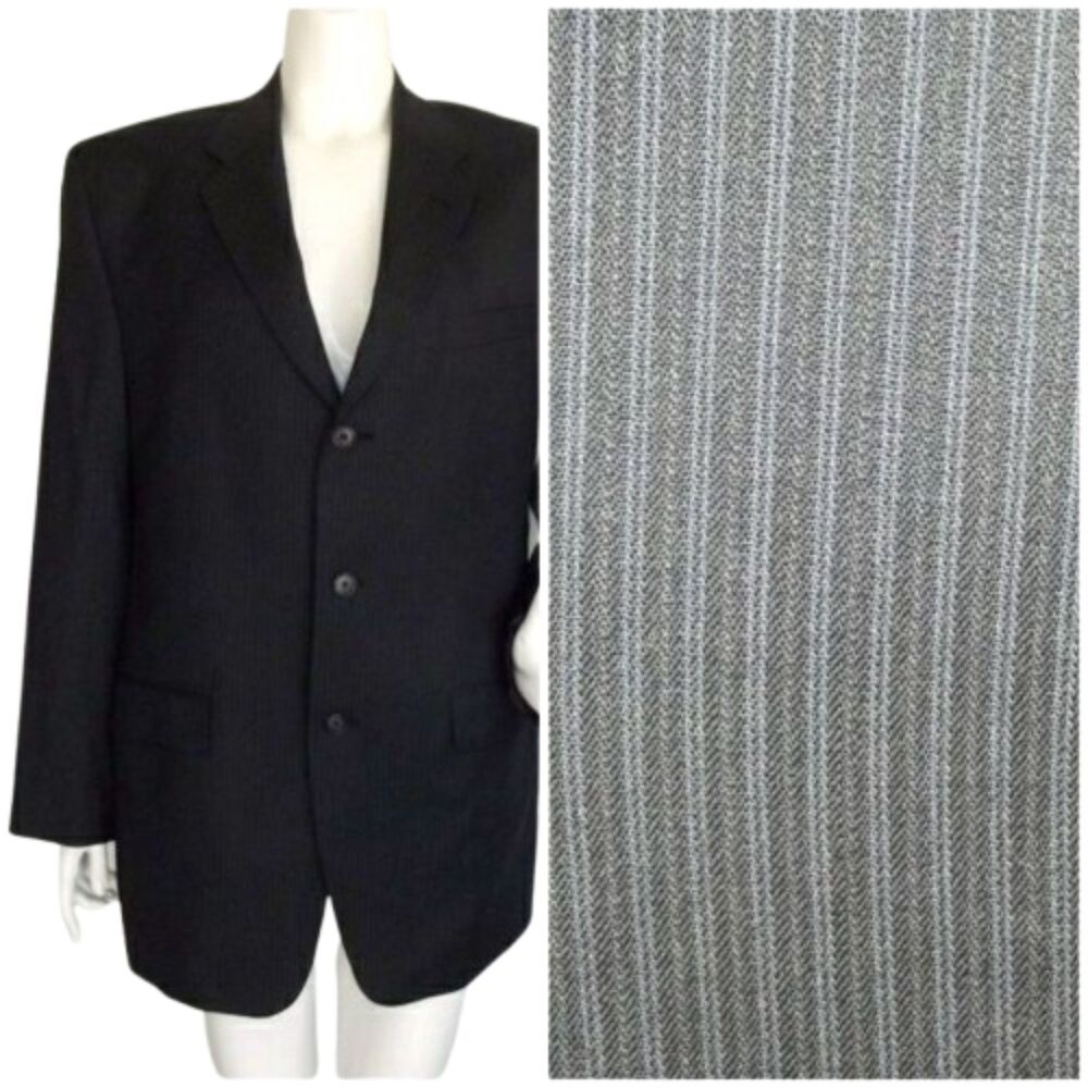 CALVIN KLEIN Sports Coat, 40R, Stripes, 3 buttons, Dual vents, Wool